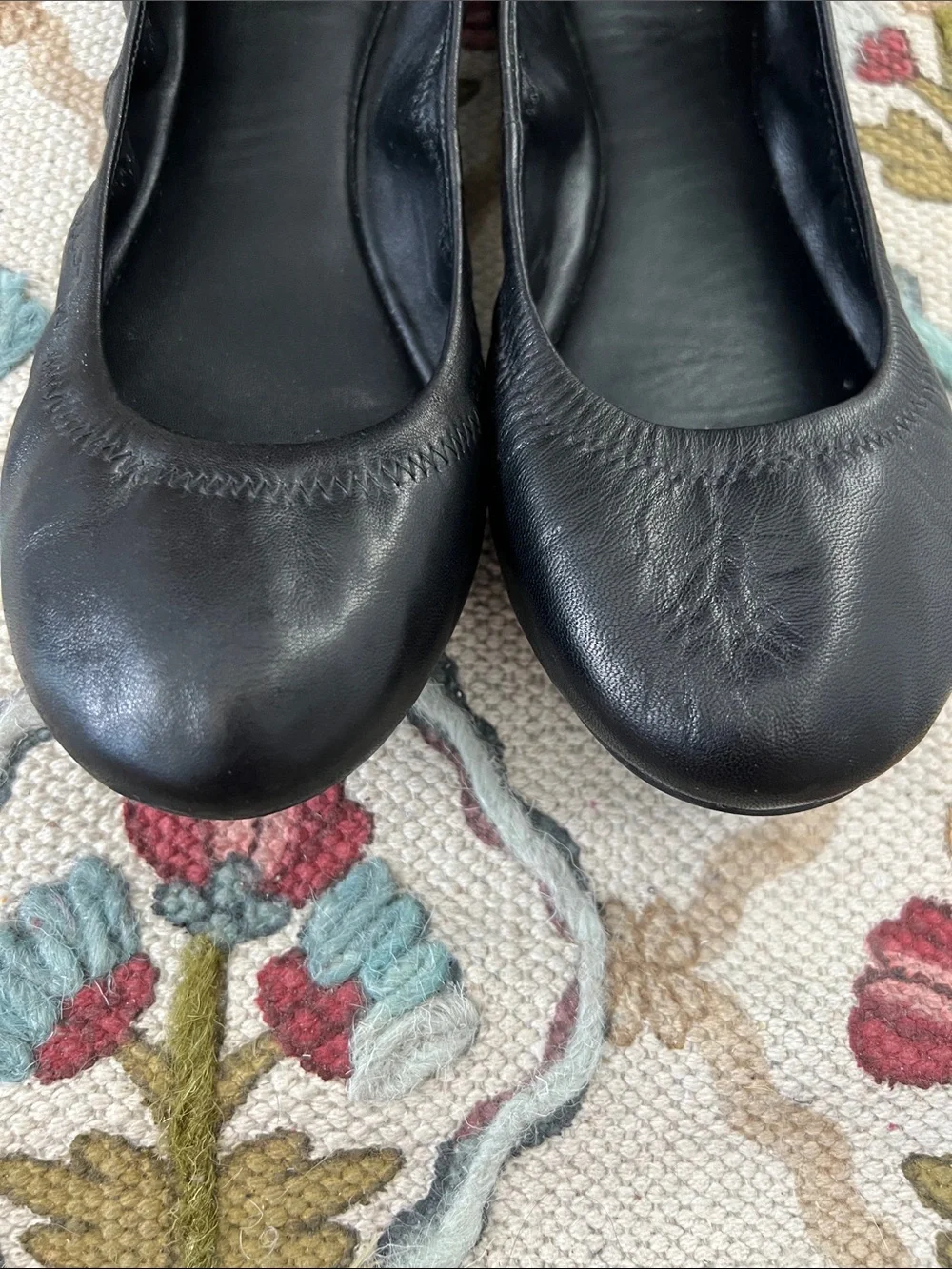Tory Burch Minnie Travel Ballet Flats Black Leather Size 9